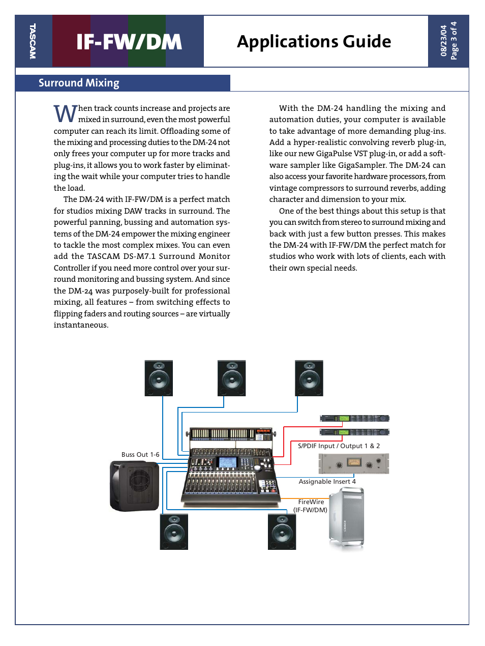 If-fw/dm, Applications guide, Surround mixing | Teac IF-FW/DM Applications Guide User Manual | Page 3 / 4