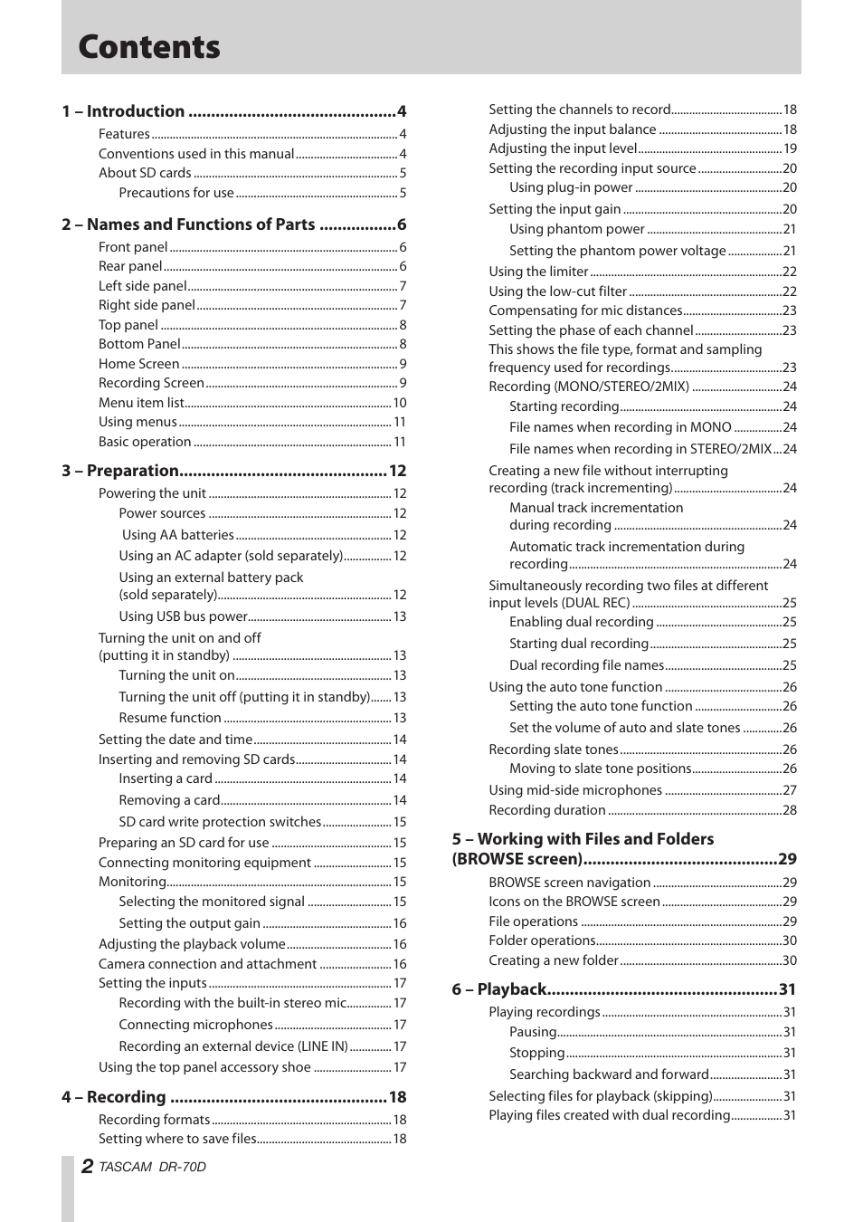 Teac DR-70D Reference Manual User Manual | Page 2 / 42