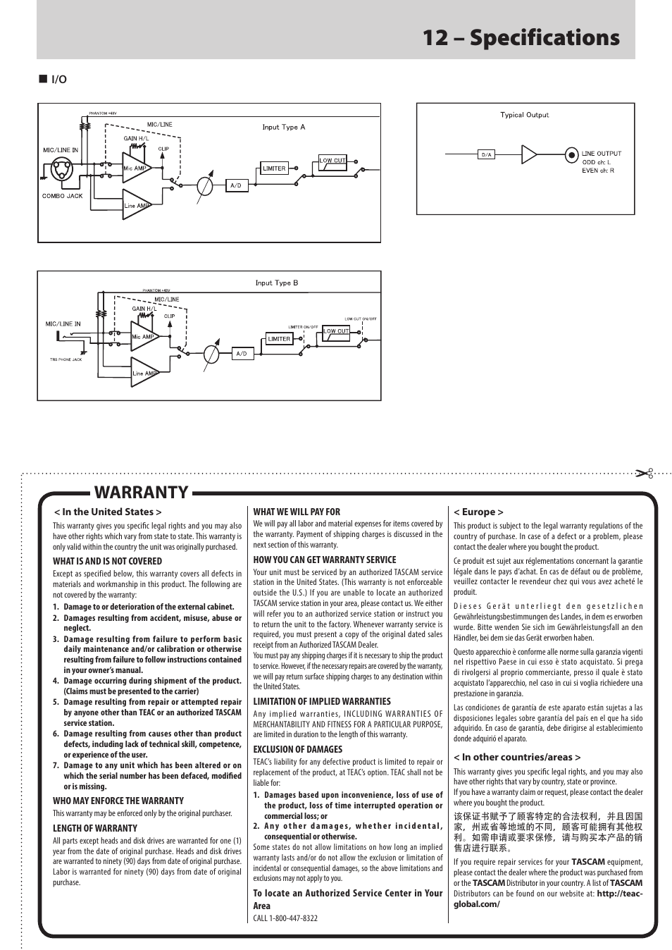 12 – specifications, Warranty | Teac DR-680MKII User Manual | Page 59 / 60