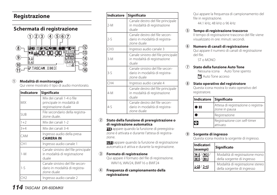 Registrazione, Schermata di registrazione | Teac DR-60DMKII User Manual | Page 114 / 152