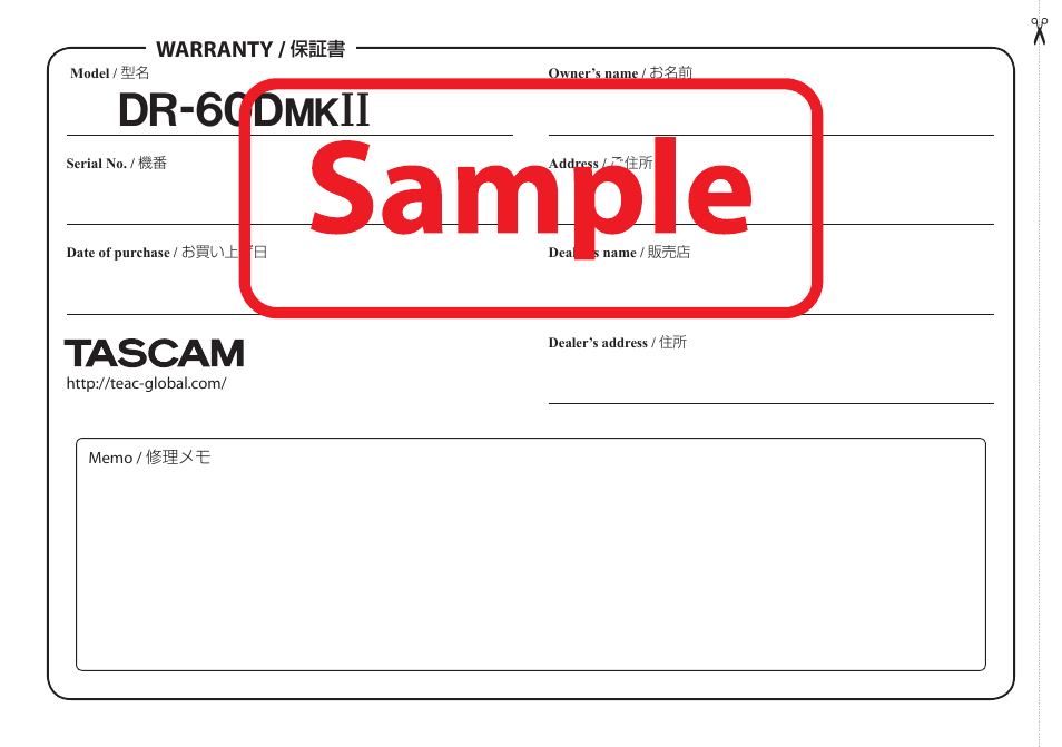 Dr-60d, Warranty | Teac DR-60DMKII User Manual | Page 152 / 152