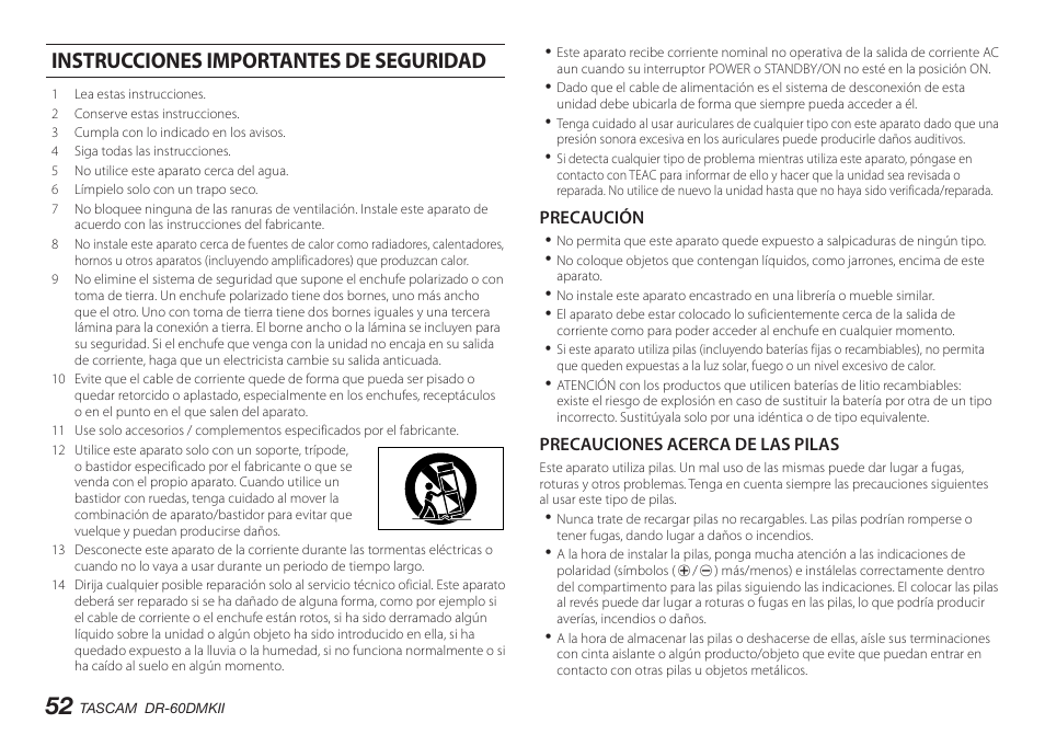 Instrucciones importantes de seguridad | Teac DR-60DMKII User Manual | Page 52 / 152