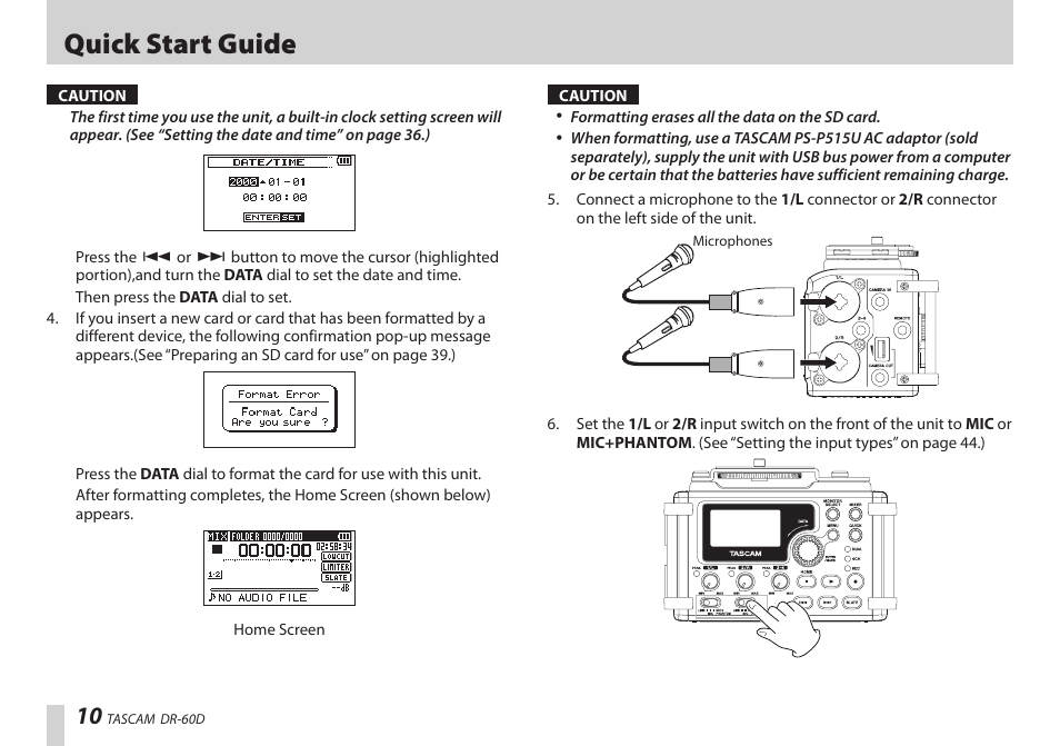 Quick start guide | Teac DR-60D User Manual | Page 10 / 100