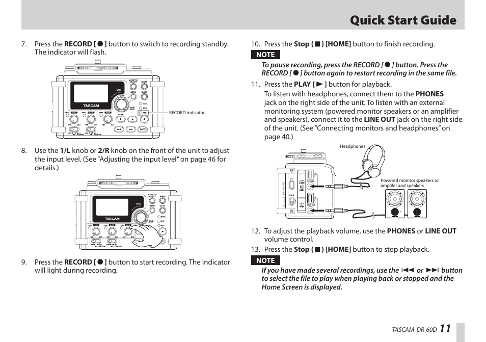 Quick start guide | Teac DR-60D User Manual | Page 11 / 100