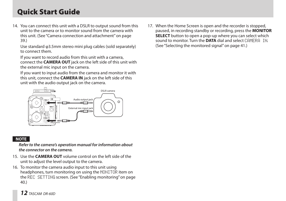 Quick start guide | Teac DR-60D User Manual | Page 12 / 100