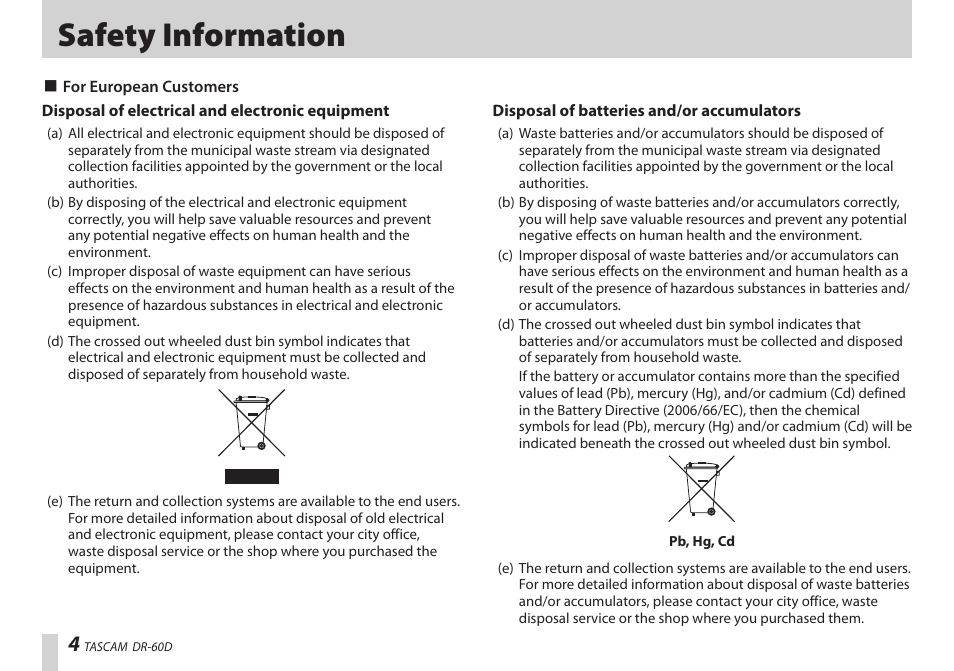 Safety information | Teac DR-60D User Manual | Page 4 / 100