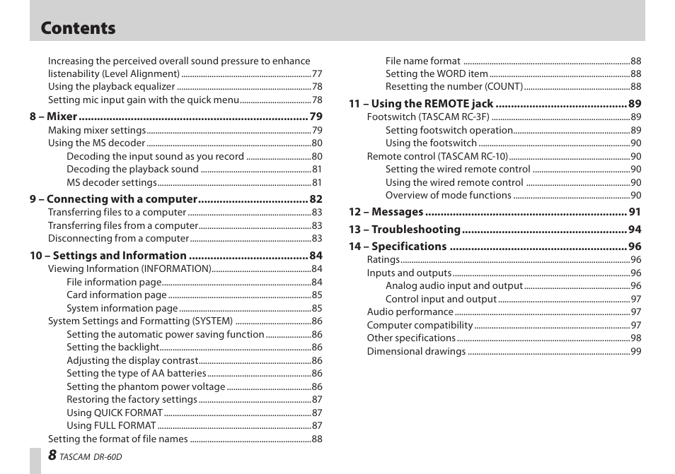 Teac DR-60D User Manual | Page 8 / 100