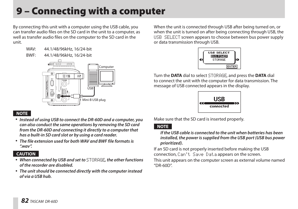9 – connecting with a computer | Teac DR-60D User Manual | Page 82 / 100