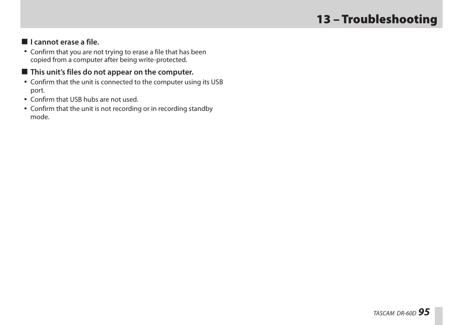 13 – troubleshooting | Teac DR-60D User Manual | Page 95 / 100