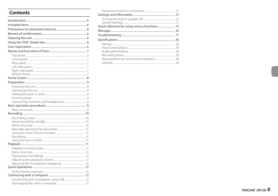 Teac DR-05 V.2.00 User Manual | Page 5 / 104