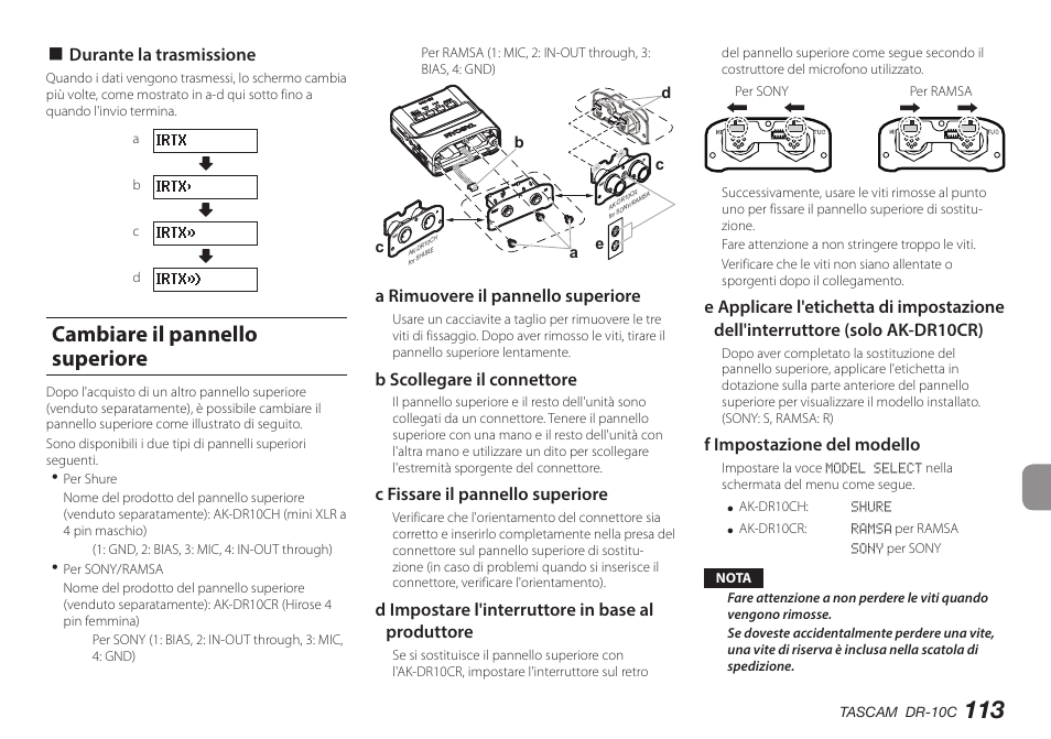 Cambiare il pannello superiore | Teac DR-10C User Manual | Page 113 / 148