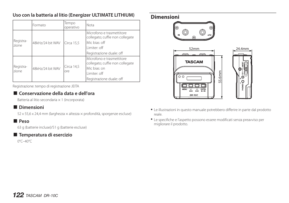 Dimensioni | Teac DR-10C User Manual | Page 122 / 148