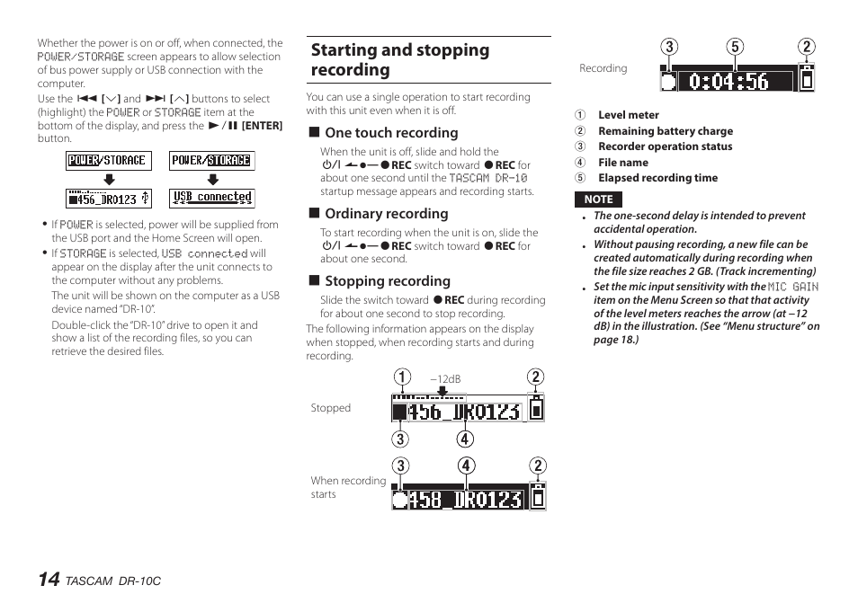 Starting and stopping recording | Teac DR-10C User Manual | Page 14 / 148