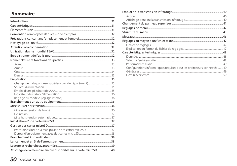 Sommaire | Teac DR-10C User Manual | Page 30 / 148