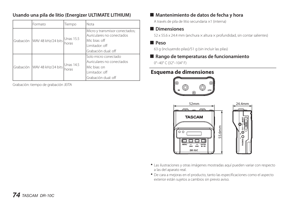 Esquema de dimensiones | Teac DR-10C User Manual | Page 74 / 148