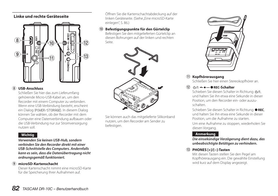 Linke und rechte geräteseite, Q9 0 w e 8 | Teac DR-10C User Manual | Page 82 / 148