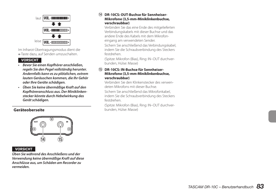 Geräteoberseite, Tr u y | Teac DR-10C User Manual | Page 83 / 148