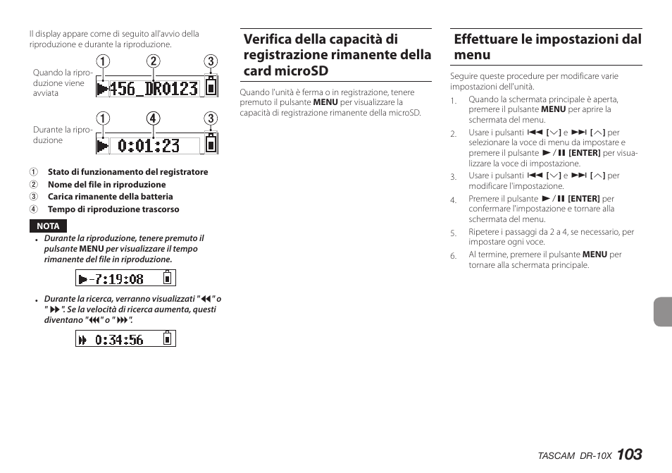 Effettuare le impostazioni dal menu | Teac DR-10X User Manual | Page 103 / 132