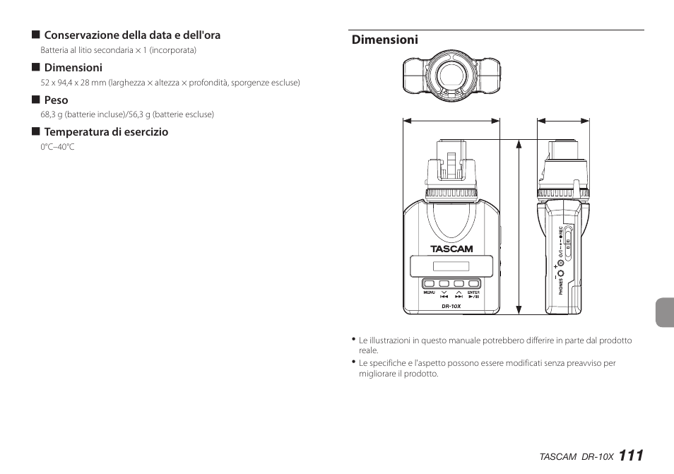 Dimensioni | Teac DR-10X User Manual | Page 111 / 132