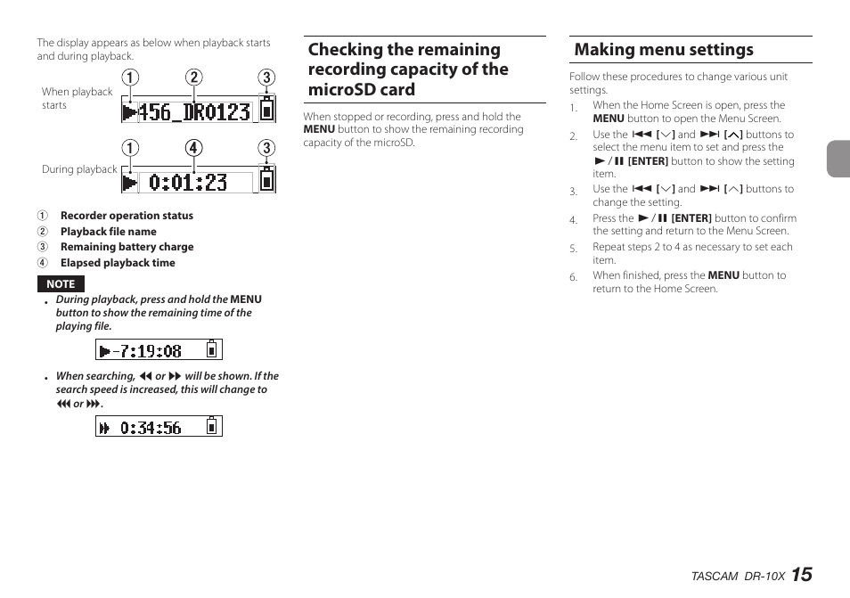 Making menu settings | Teac DR-10X User Manual | Page 15 / 132