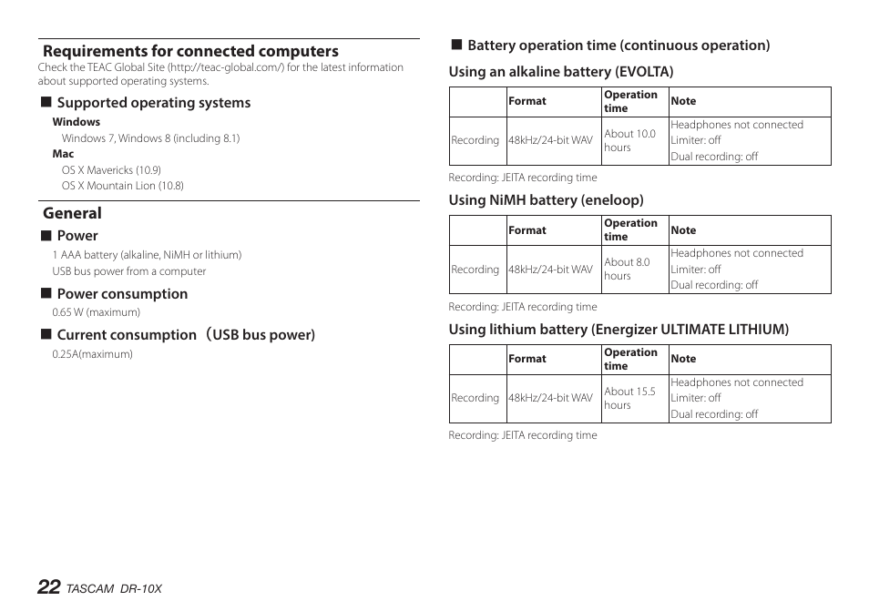 Requirements for connected computers, General | Teac DR-10X User Manual | Page 22 / 132