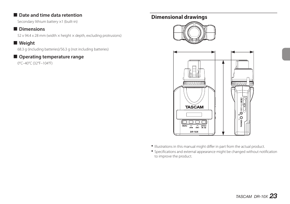 Dimensional drawings | Teac DR-10X User Manual | Page 23 / 132