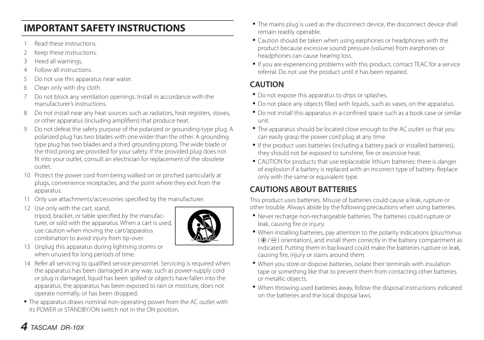 Important safety instructions | Teac DR-10X User Manual | Page 4 / 132