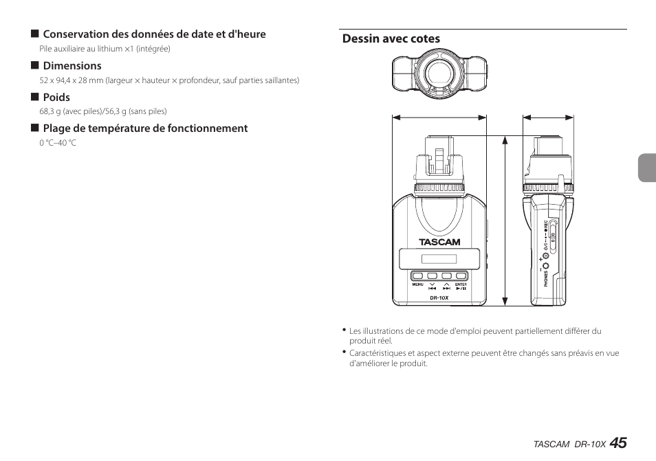 Dessin avec cotes | Teac DR-10X User Manual | Page 45 / 132