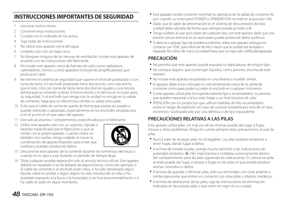 Instrucciones importantes de seguridad | Teac DR-10X User Manual | Page 48 / 132