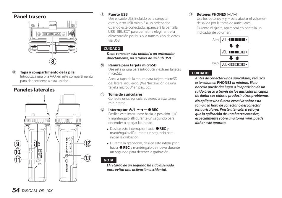 Panel trasero, Paneles laterales | Teac DR-10X User Manual | Page 54 / 132