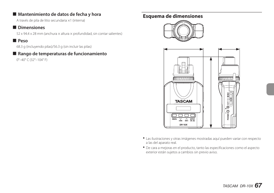 Esquema de dimensiones | Teac DR-10X User Manual | Page 67 / 132