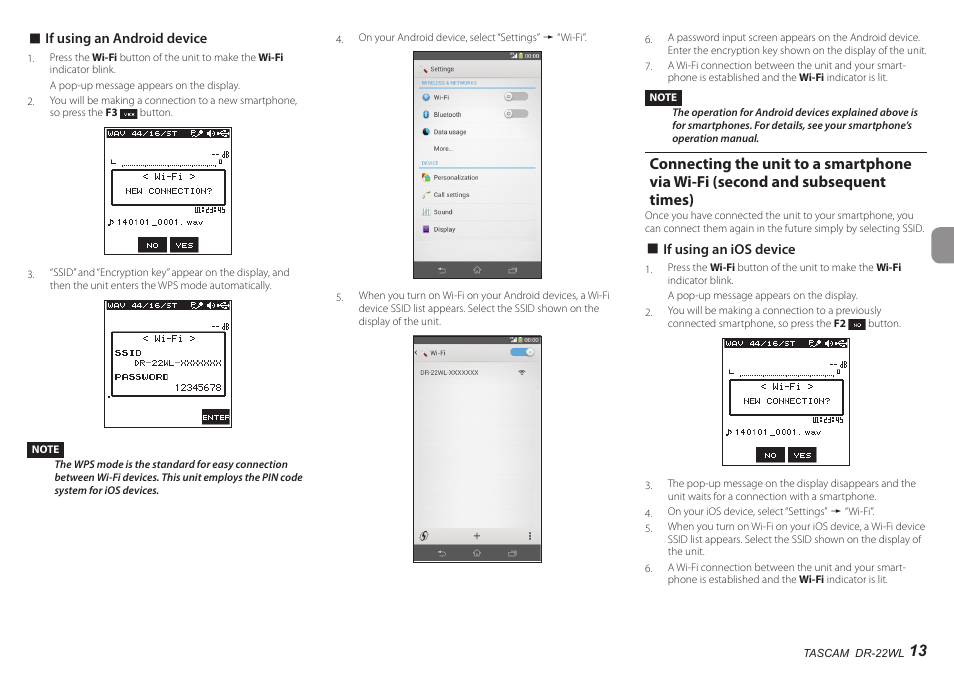 Connecting the unit to a smartphone via wi-fi, Second and subsequent times) | Teac DR-22WL User Manual | Page 13 / 112