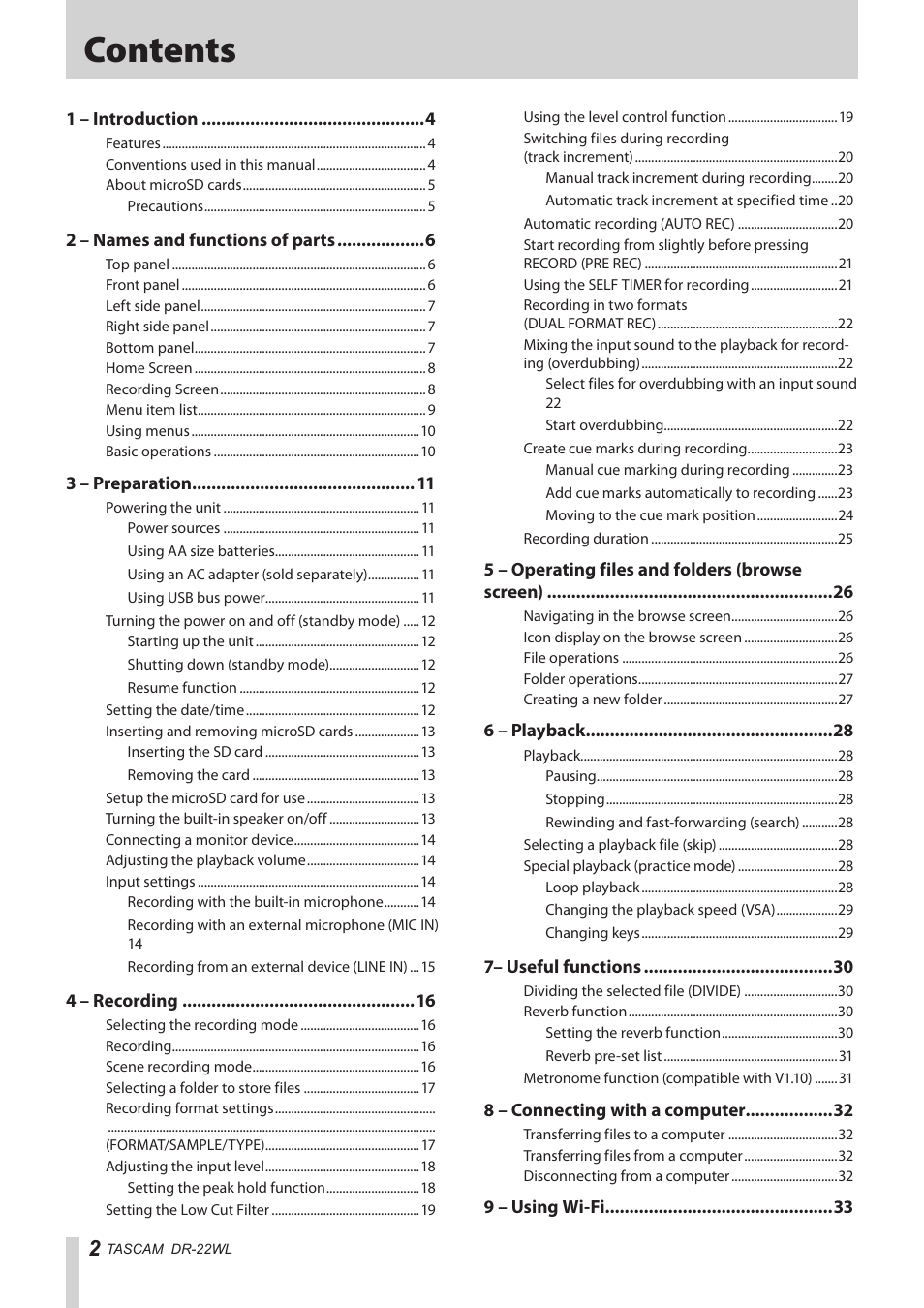 Teac DR-22WL Reference Manual User Manual | Page 2 / 44