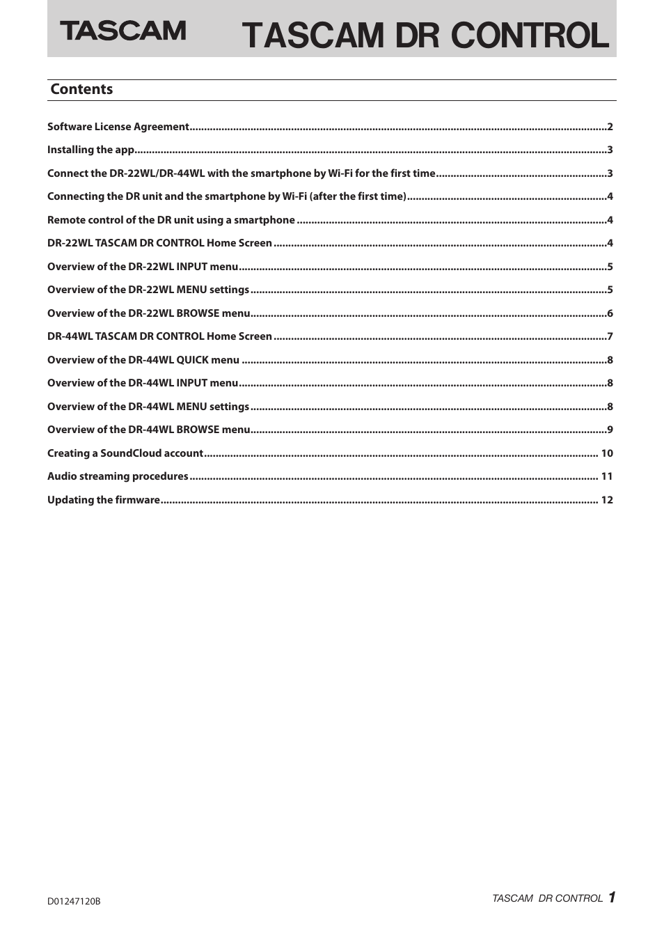 Teac DR Control User Manual | 12 pages