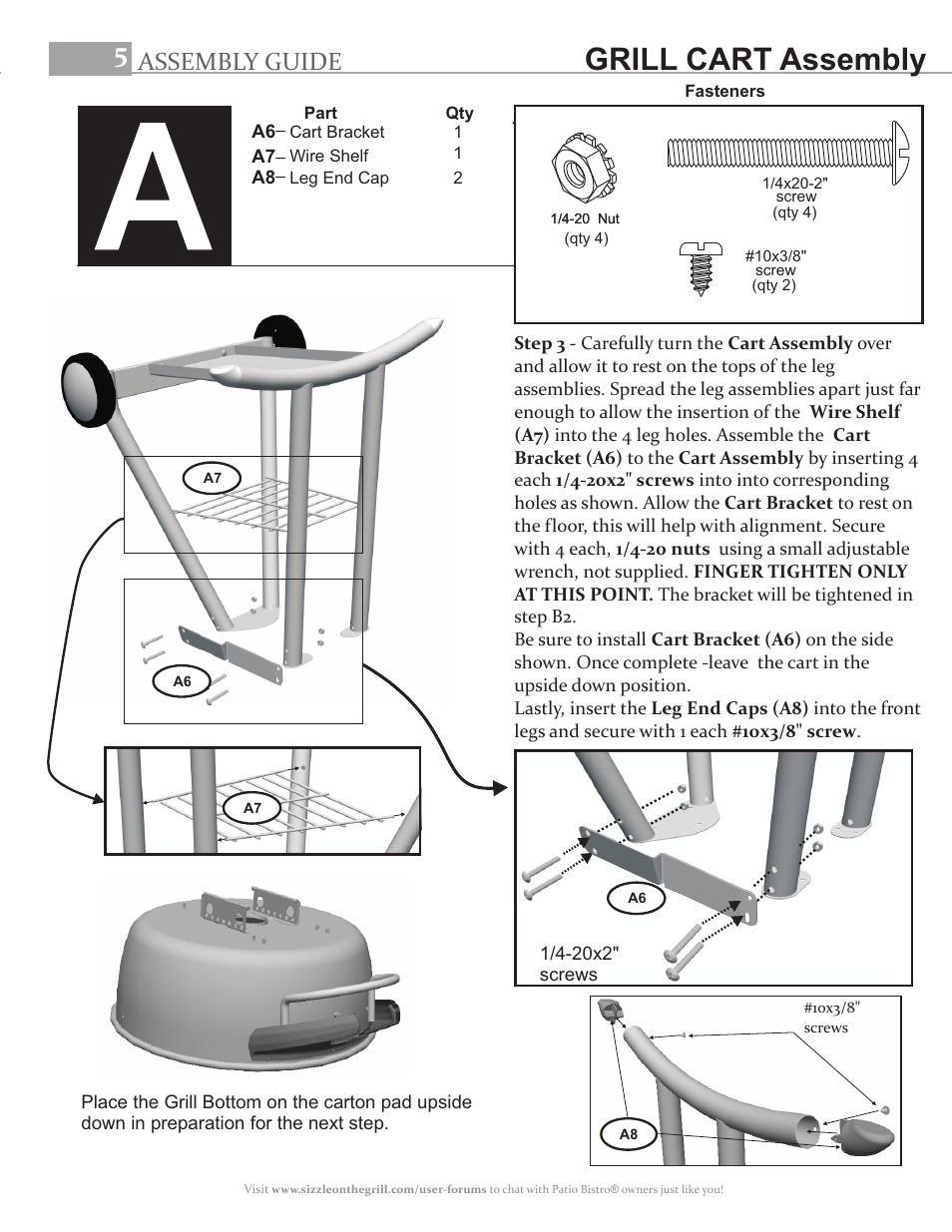 Grill cart assembly, Assembly guide | Char-Broil PATIO BISTRO 11601559 User Manual | Page 5 / 8