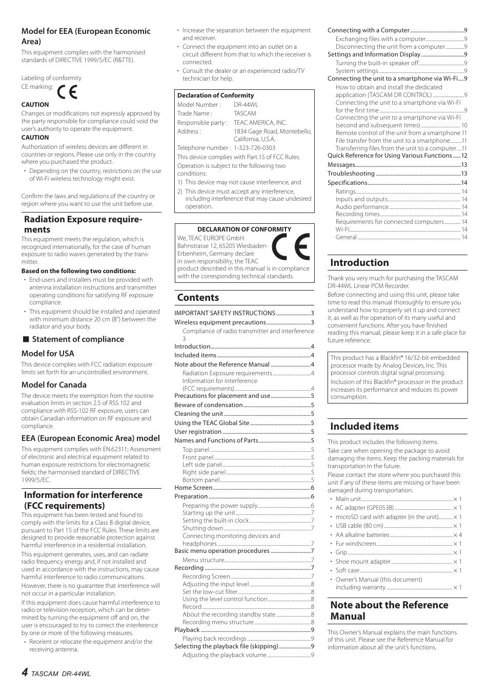 Teac DR-44WL User Manual | Page 4 / 76