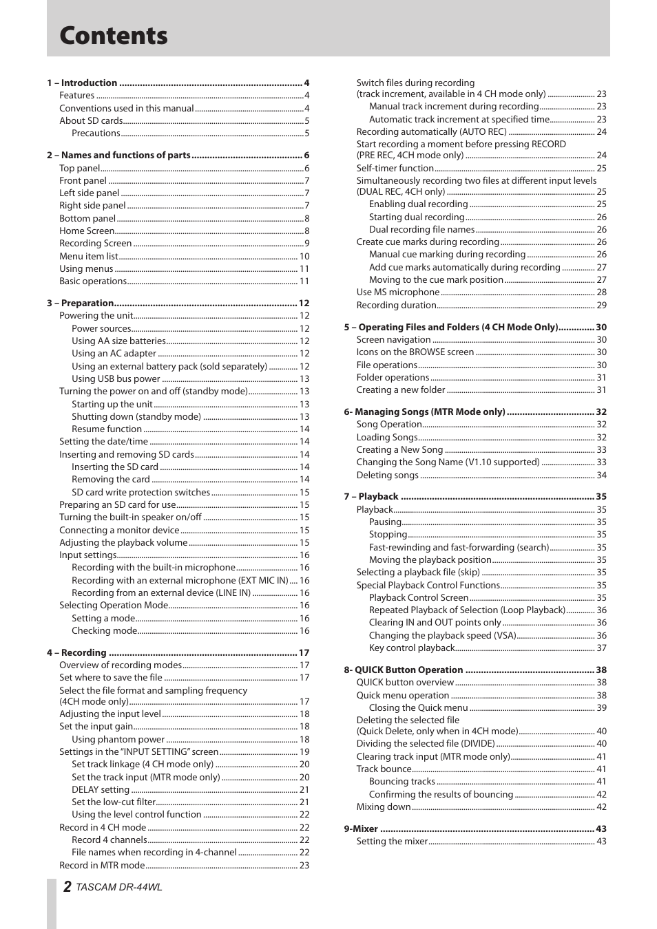 Teac DR-44WL Reference Manual User Manual | Page 2 / 58