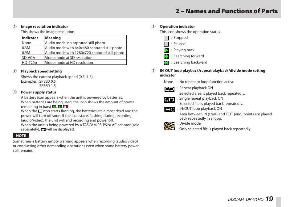 19 2 – names and functions of parts | Teac DR-V1HD User Manual | Page 19 / 102