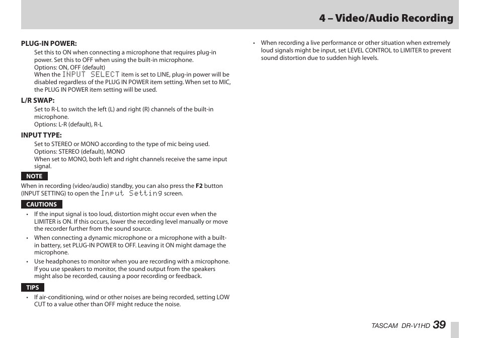 39 4 – video/audio recording | Teac DR-V1HD User Manual | Page 39 / 102