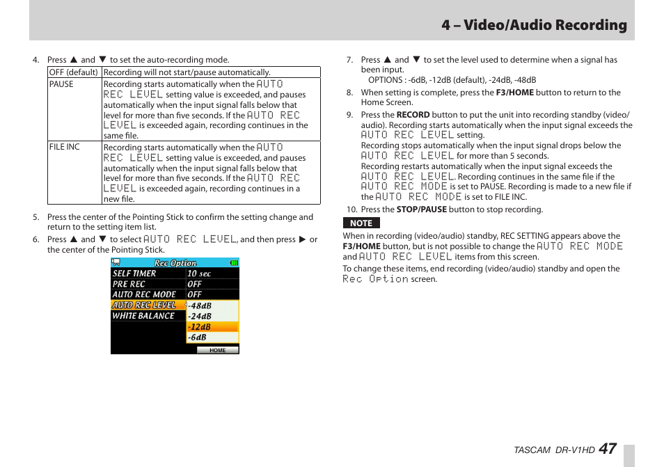 47 4 – video/audio recording | Teac DR-V1HD User Manual | Page 47 / 102