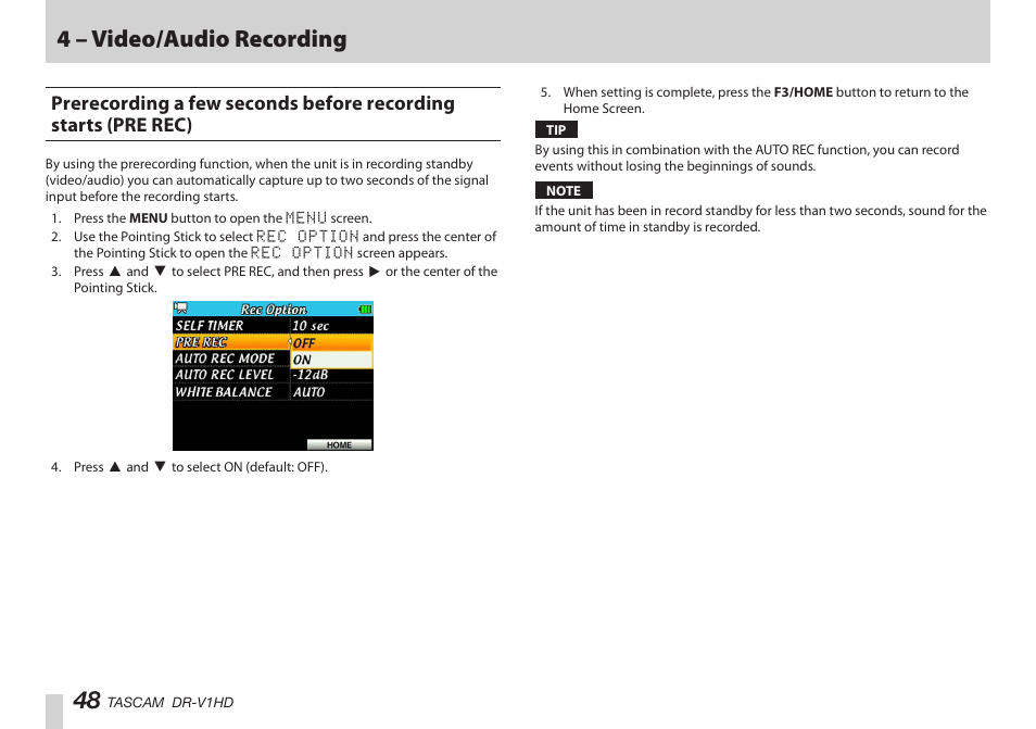 4 – video/audio recording | Teac DR-V1HD User Manual | Page 48 / 102