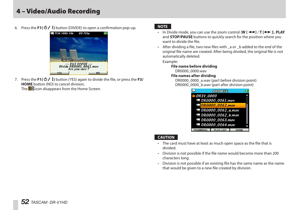 4 – video/audio recording | Teac DR-V1HD User Manual | Page 52 / 102