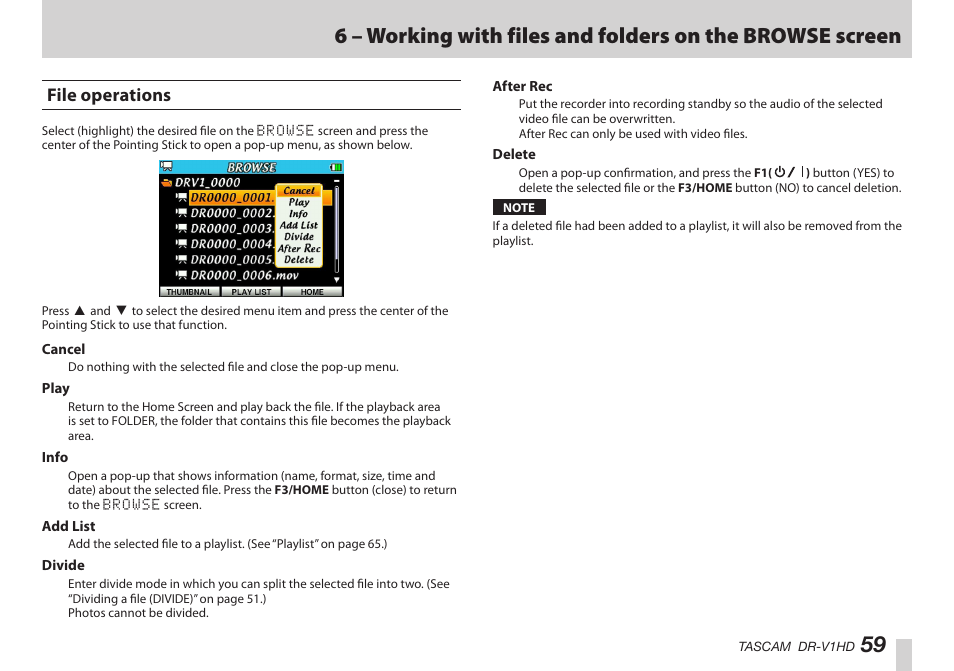 File operations | Teac DR-V1HD User Manual | Page 59 / 102