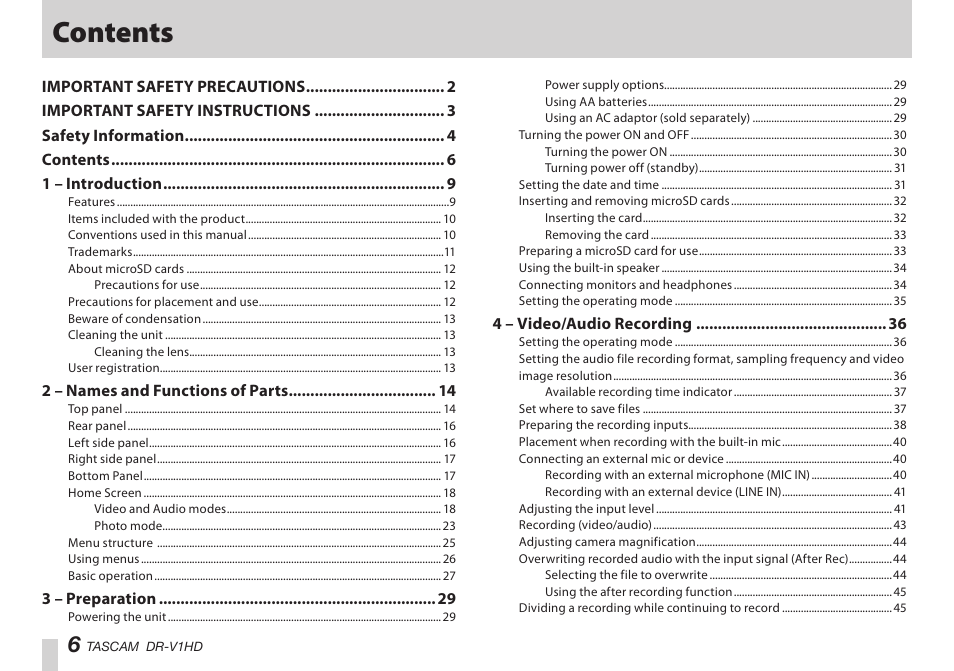 Teac DR-V1HD User Manual | Page 6 / 102