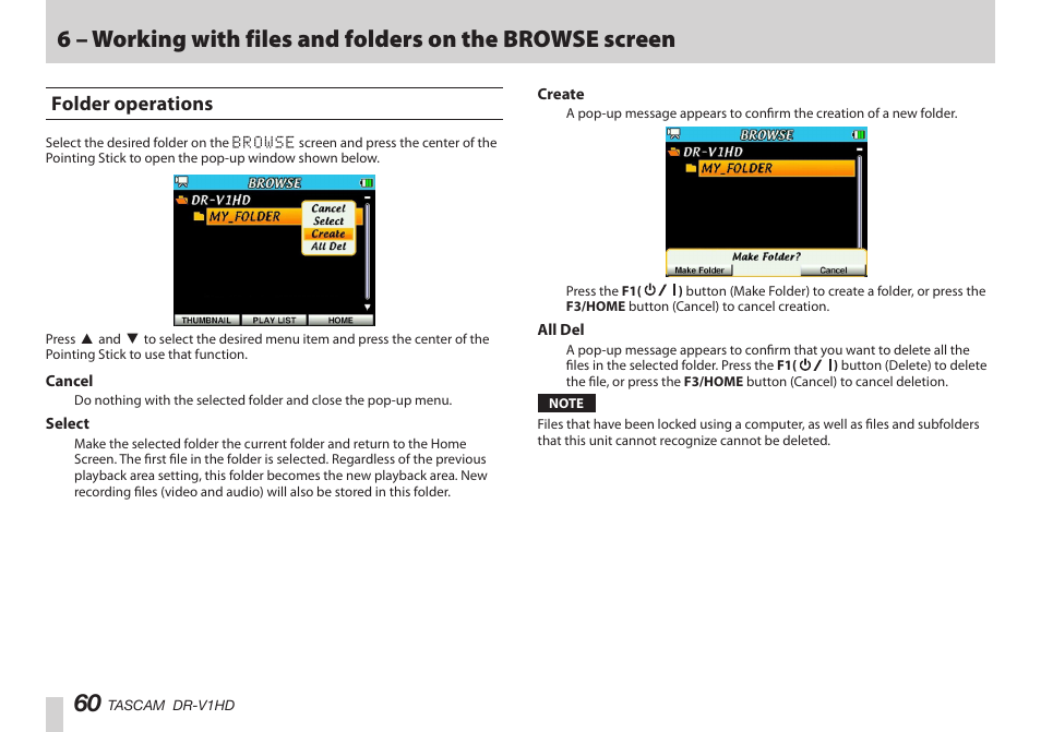 Folder operations | Teac DR-V1HD User Manual | Page 60 / 102