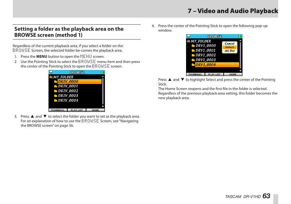 はじめに, 63 7 – video and audio playback | Teac DR-V1HD User Manual | Page 63 / 102