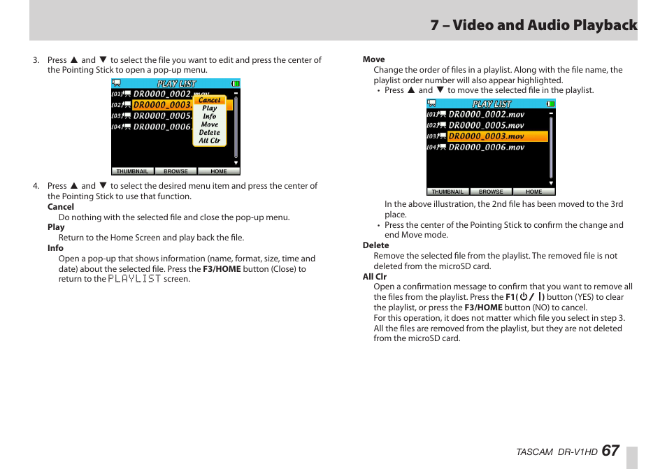 はじめに, 67 7 – video and audio playback | Teac DR-V1HD User Manual | Page 67 / 102