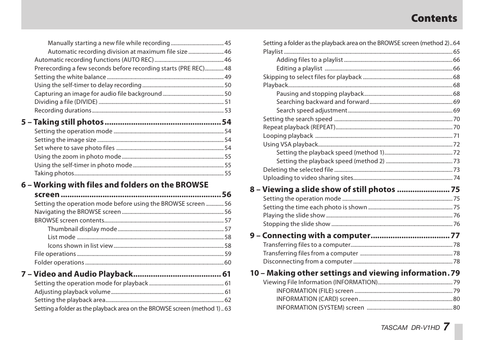 7contents | Teac DR-V1HD User Manual | Page 7 / 102