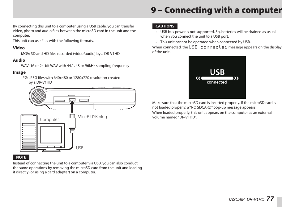 9 – connecting with a computer, はじめに | Teac DR-V1HD User Manual | Page 77 / 102