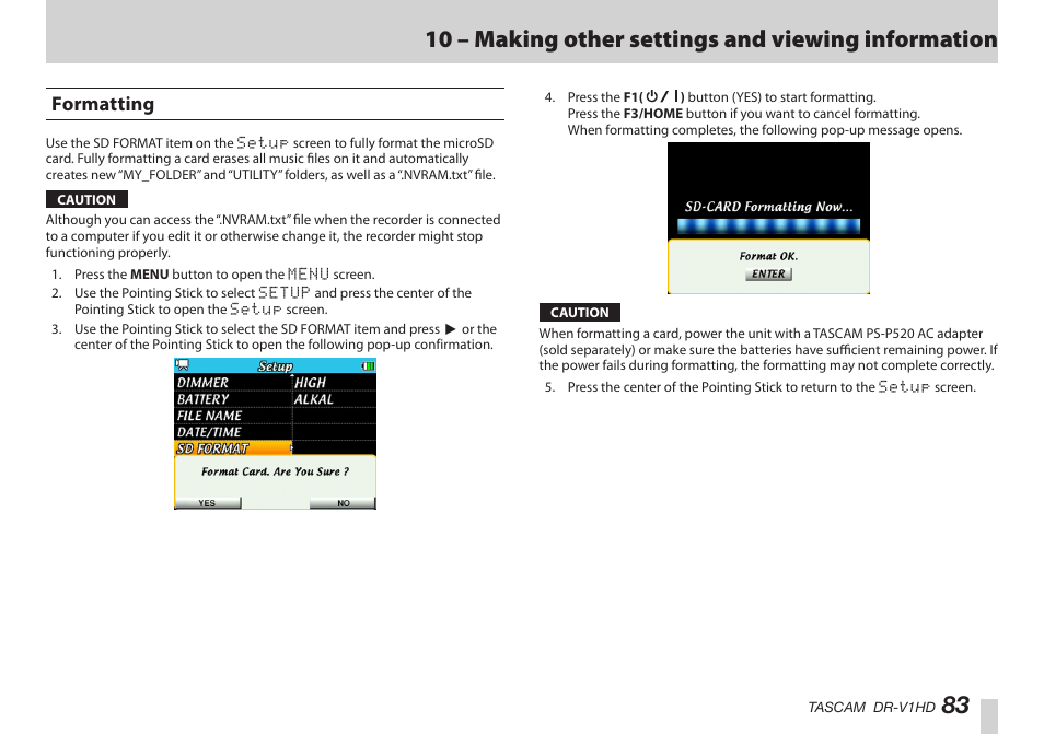 Formatting, はじめに | Teac DR-V1HD User Manual | Page 83 / 102